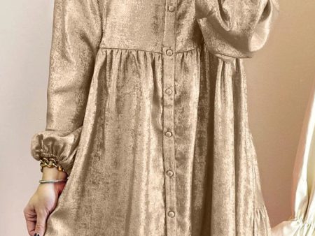 Faire Metallic Puff Sleeve Mini Shirt Dress | Apricot For Sale