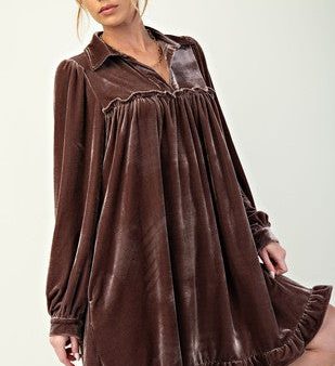 Easel Mocha Plus Size Velvet Ruffle Bottom Dress Discount