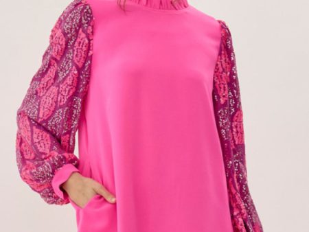 Jodifl Hot Pink Dress With Sequin Sleeves Discount