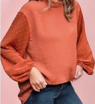 Faire Swiss Dot Balloon Sleeve Loose Top Russet Orange Sale