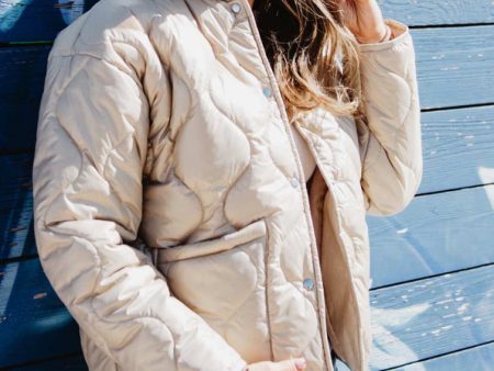 Katydid Soft Tan Button Up Quilted Puffer Jacket For Cheap