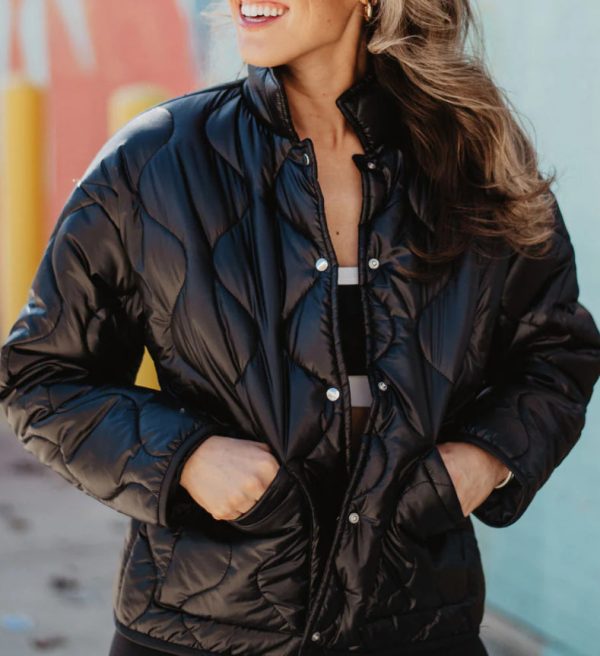 Katydid Black Button Up Quilted Puffer Jacket Online Hot Sale