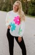 Katydid White Floral Stitched Sweater For Sale